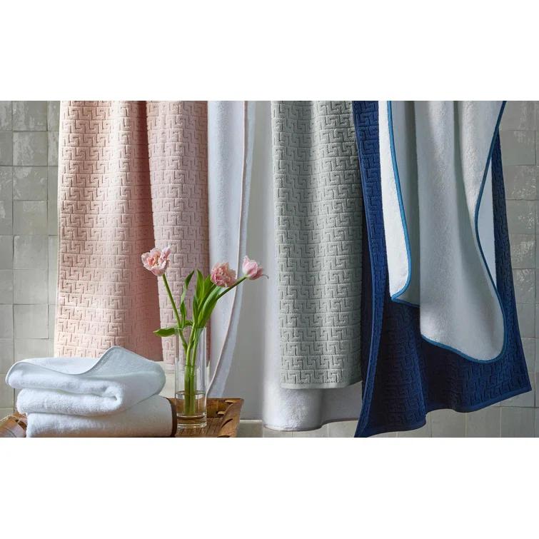 Navy Cotton Geometric Bath Towel with Greek Key Motif