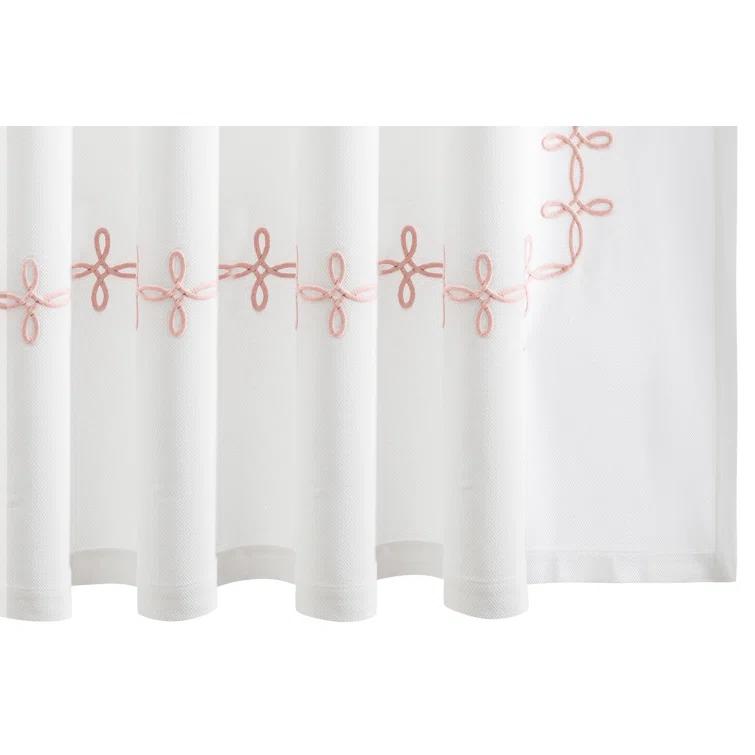 Blush Embroidered Cotton Shower Curtain with Grecian Knot Design