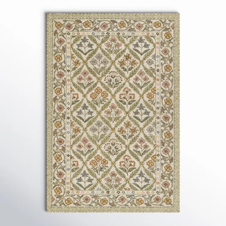 Momeni 2'x3' Cotswold Castle Combe Floral Handtufted Accent Rug Green: Wool, Medium Pile, Indoor, Classic Pattern