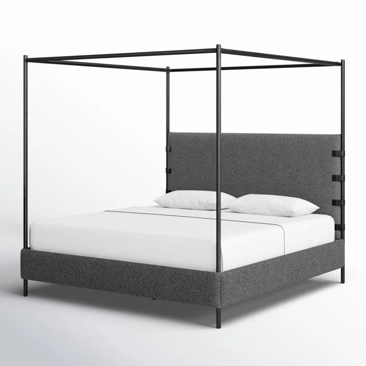 King Charcoal Upholstered Canopy Bed with Metal Frame