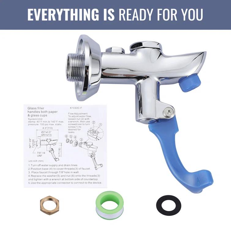 ARCORA Brass Commercial Wall Mounted Pot Filler Faucet, Push-Back Water Bottle Filling Station Female Inlet AR42033C-F