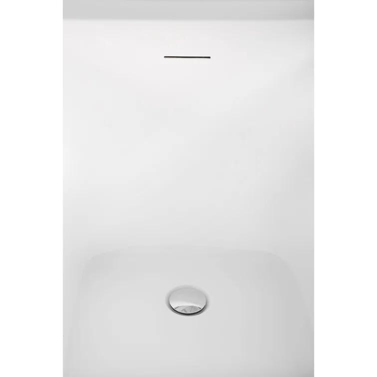 51" Streamline Soaking Glossy White Acrylic Freestanding Bathtub, Bamboo Tray, Drain