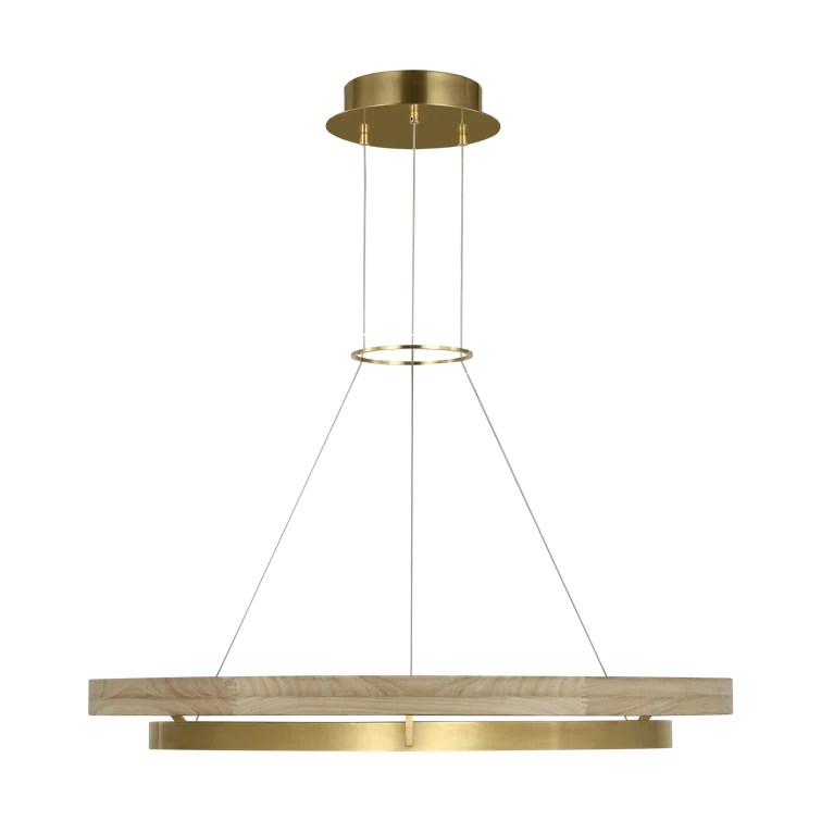 Grace 36" Antique Brass and Oak LED Ring Chandelier
