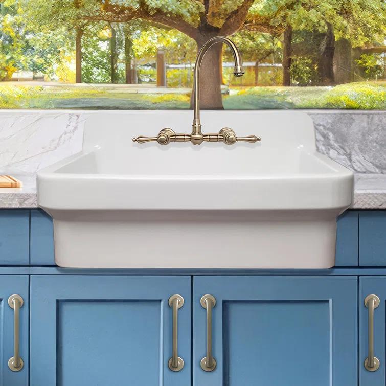 Whitehaus Collection 30" Front Apron Fireclay Kitchen Sink with High Back Splash & Faucet Drilling