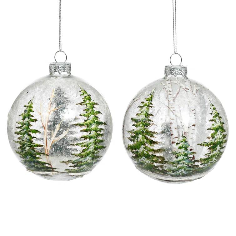 Winter Forest Ball Ornament - 4 Inches Set Of 6