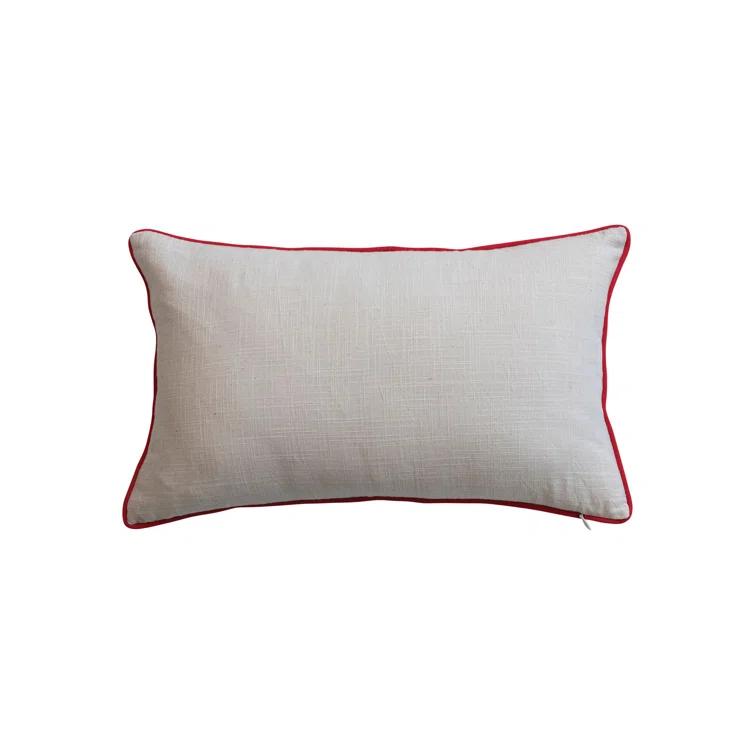 Festive Multicolor Cotton Lumbar Pillow with Embroidery