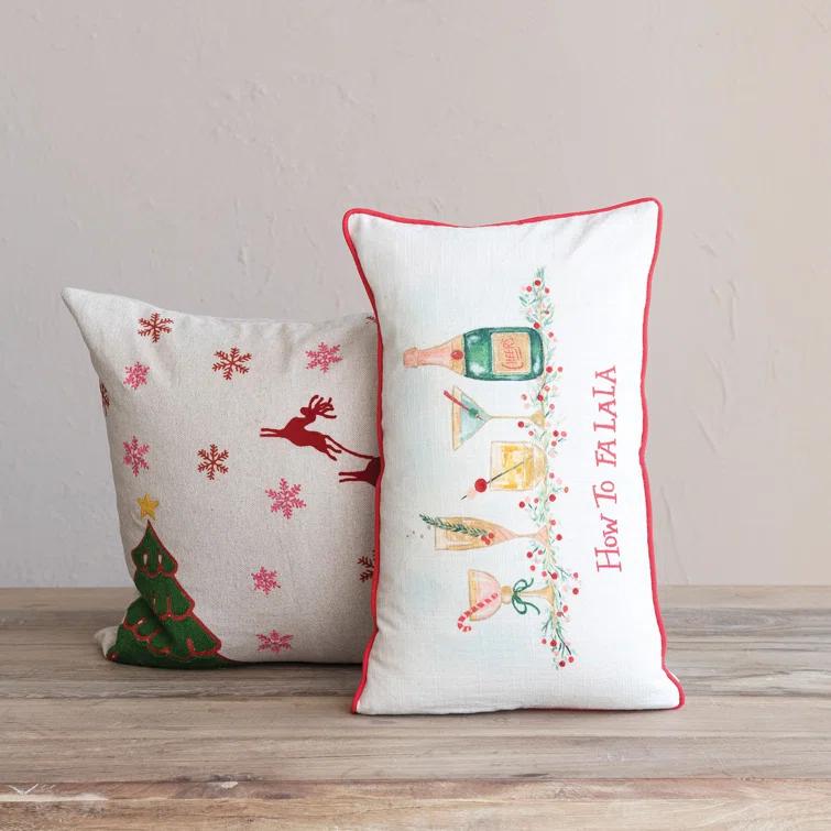Festive Multicolor Cotton Lumbar Pillow with Embroidery