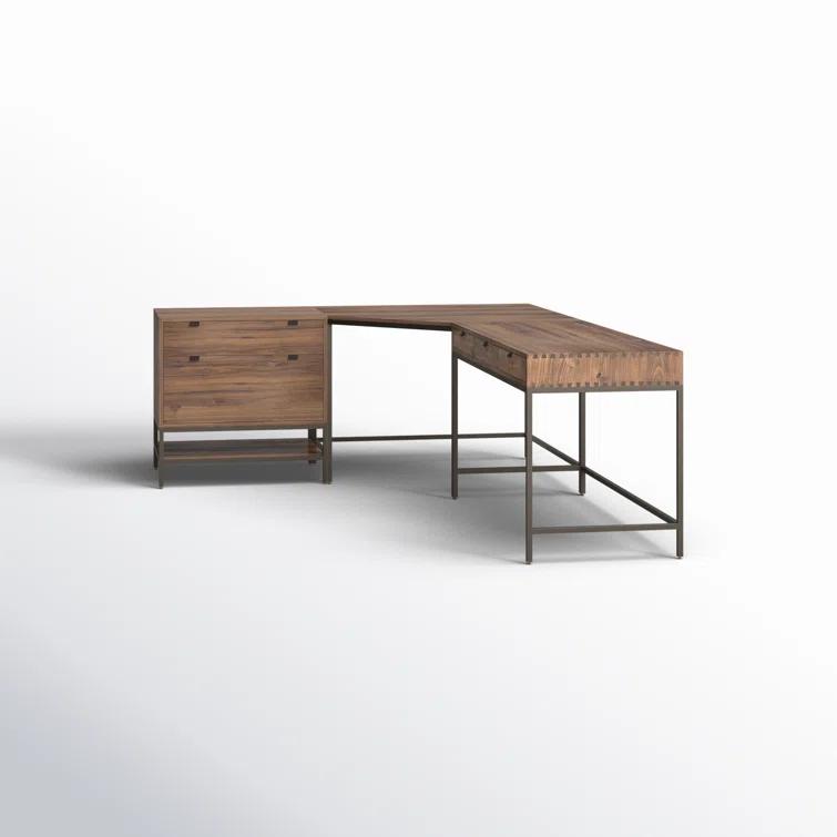 Auburn Poplar and Black Metal L-Shaped Executive Desk