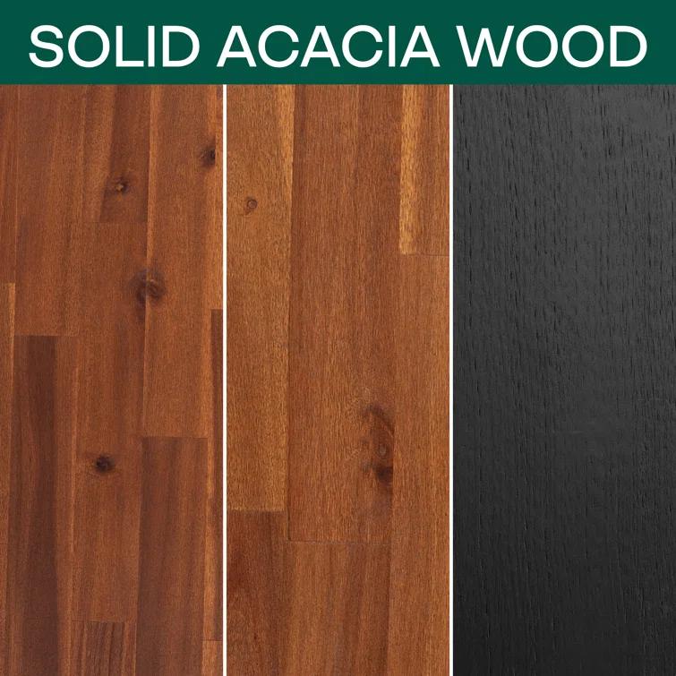 Acacia Emery 2-Pcs Bedroom Set – Solid Wood Platform Bed Frame & Matching Nightstand, Mid-Century Modern Farmhouse, 800 lbs Capacity, No Box Spring Needed
