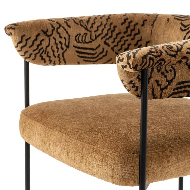 Camel Rayon Upholstered Counter Stool with Matte Black Metal Frame