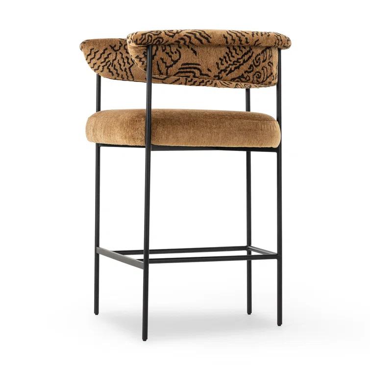 Camel Rayon Upholstered Counter Stool with Matte Black Metal Frame