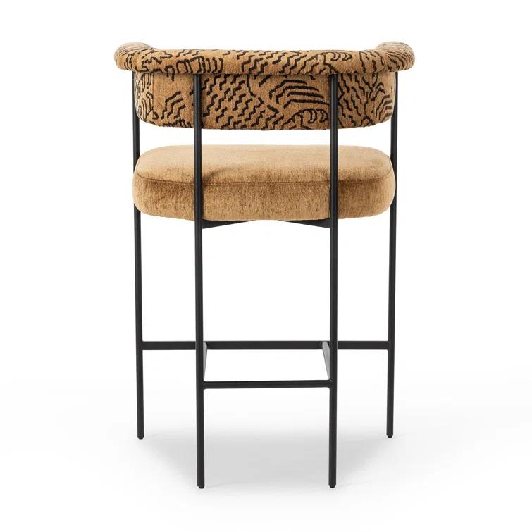 Camel Rayon Upholstered Counter Stool with Matte Black Metal Frame