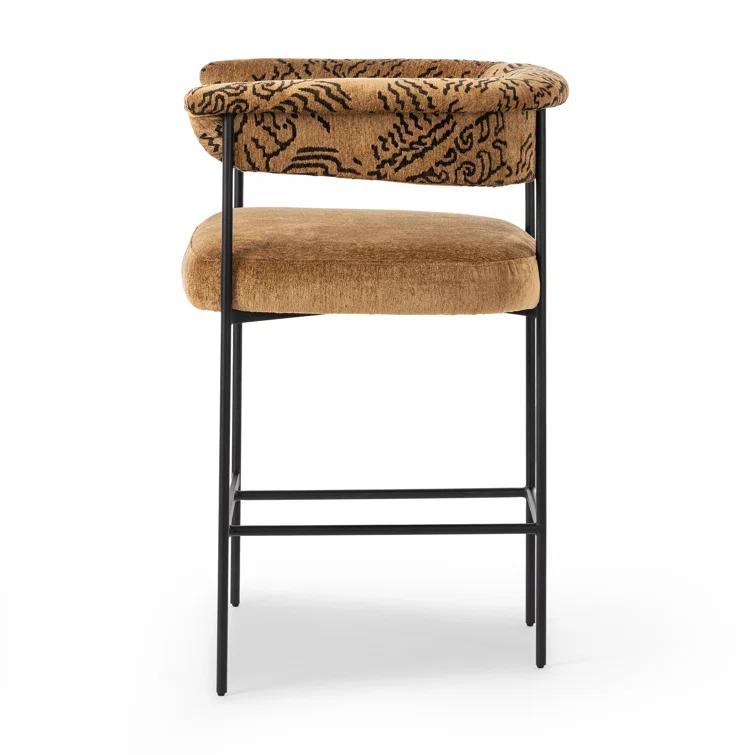 Camel Rayon Upholstered Counter Stool with Matte Black Metal Frame