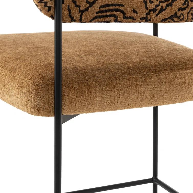 Camel Rayon Upholstered Counter Stool with Matte Black Metal Frame