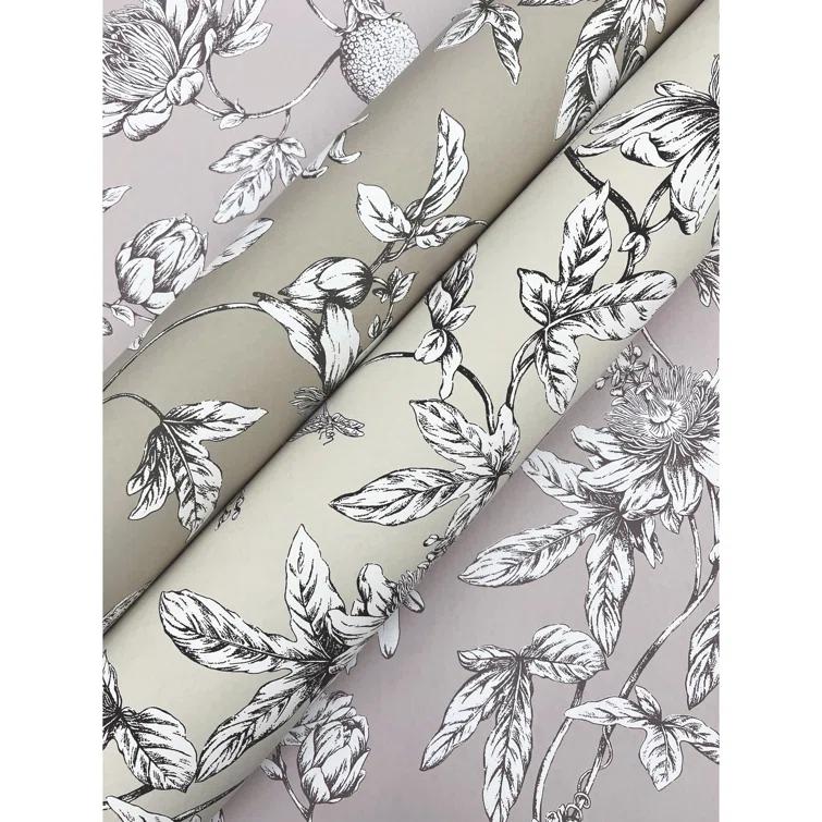 Passion Flower Toile Floral Wallpaper