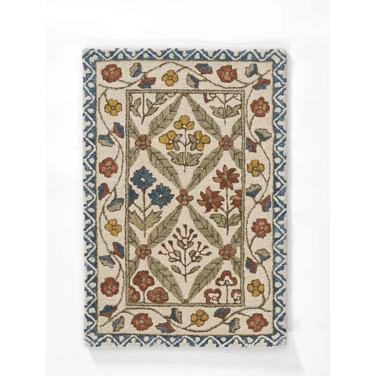 Momeni 2'x3' Cotswold Castle Combe Floral Handtufted Accent Rug Blue: Wool, Medium Pile, Indoor, Classic Pattern