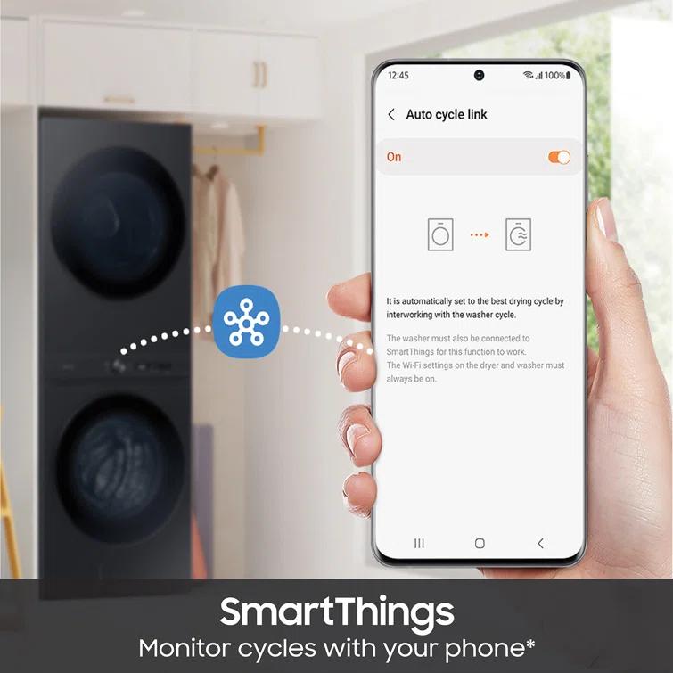 Samsung Samsung Bespoke AI Laundry Hub 4.6 cu. ft. Single Unit Washer and 7.6 cu. ft. Gas Dryer WH46DBH500GVA3