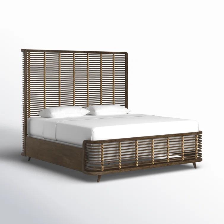 Cliffside King Transitional Panel Bed with Rattan Detail
