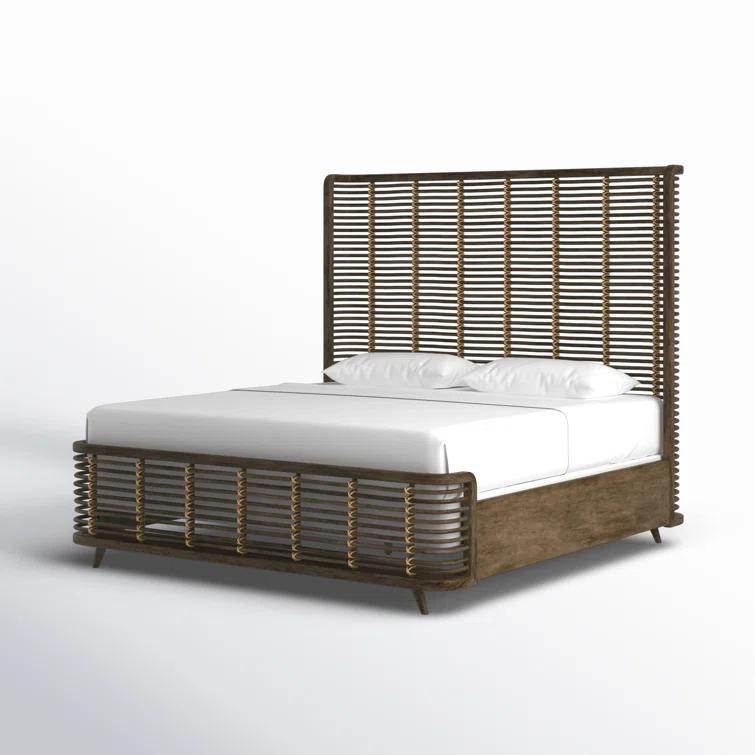 Cliffside King Transitional Panel Bed with Rattan Detail
