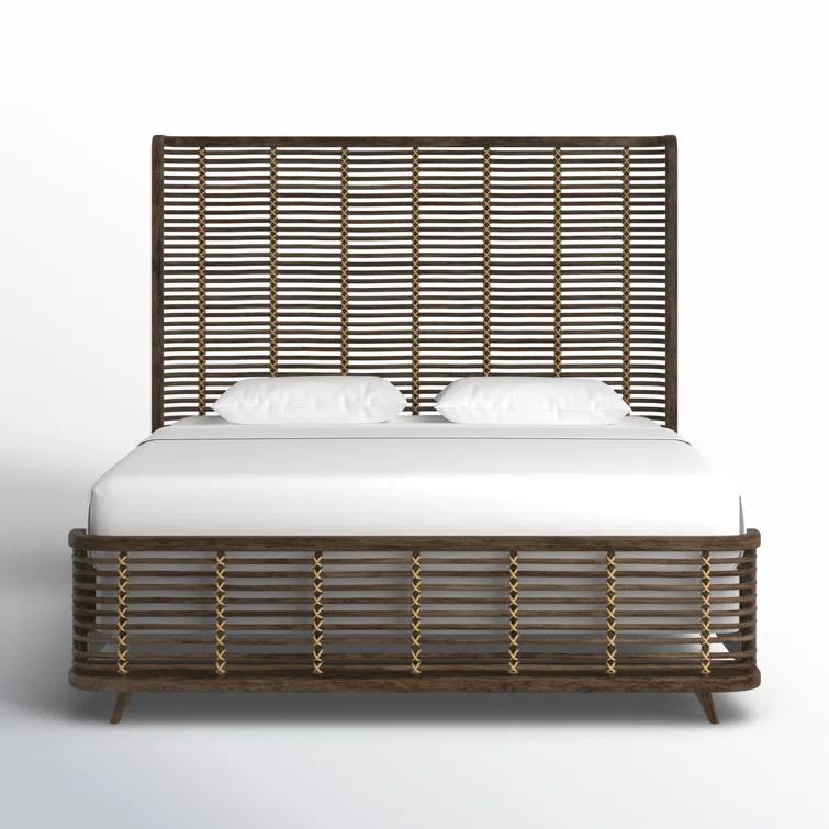Cliffside King Transitional Panel Bed with Rattan Detail