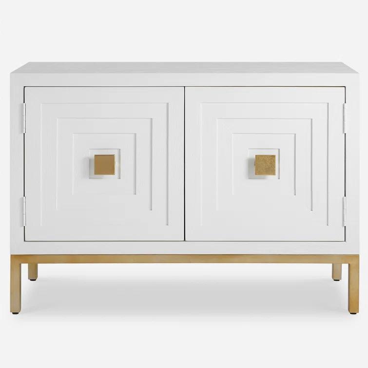 White and Brass Fir Wood Contemporary Accent Cabinet