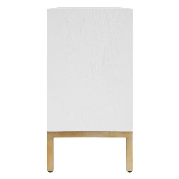 White and Brass Fir Wood Contemporary Accent Cabinet