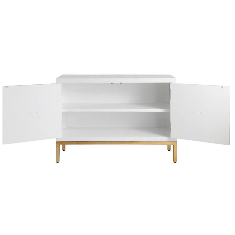 White and Brass Fir Wood Contemporary Accent Cabinet