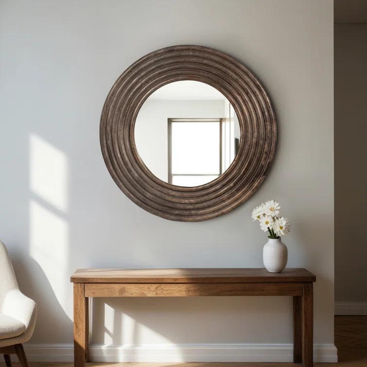 Round Bronze Metal Wall Mirror 40"