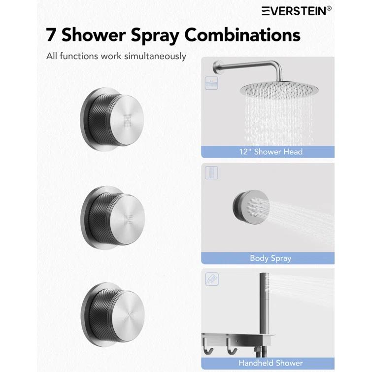 Thermostatic Shower System 12" Rain Shower Head withHandheld Spray,Shower Faucet Set with Valve Trim Kit