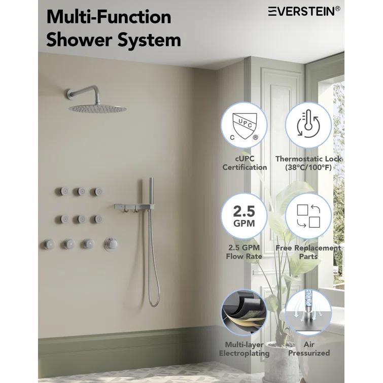 Thermostatic Shower System 12" Rain Shower Head withHandheld Spray,Shower Faucet Set with Valve Trim Kit