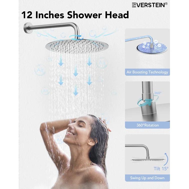 Thermostatic Shower System 12" Rain Shower Head withHandheld Spray,Shower Faucet Set with Valve Trim Kit