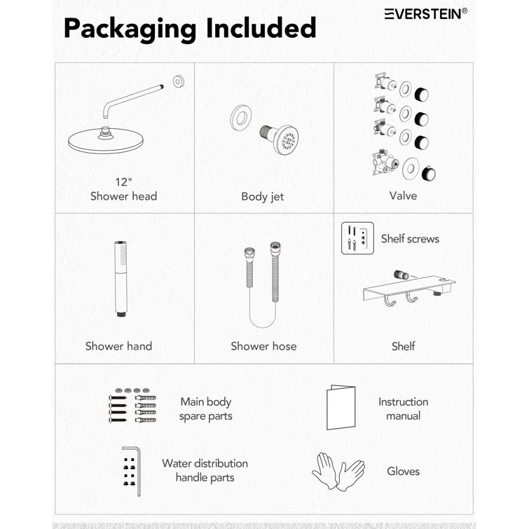 Thermostatic Shower System 12" Rain Shower Head withHandheld Spray,Shower Faucet Set with Valve Trim Kit