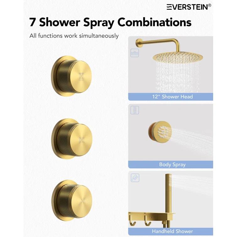 Thermostatic Shower System 12" Rain Shower Head withHandheld Spray,Shower Faucet Set with Valve Trim Kit