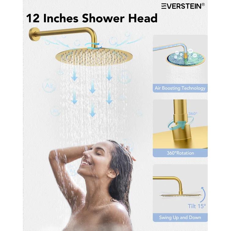 Thermostatic Shower System 12" Rain Shower Head withHandheld Spray,Shower Faucet Set with Valve Trim Kit