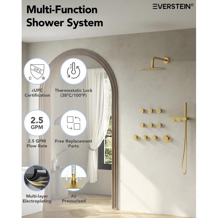 Thermostatic Shower System 12" Rain Shower Head withHandheld Spray,Shower Faucet Set with Valve Trim Kit
