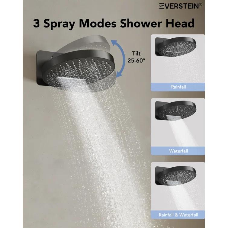 Wall Mounted Dual Thermostatic Shower Shower Faucet Set ,Waterfall & Rainfall Shower Head with Rough-In Valve
