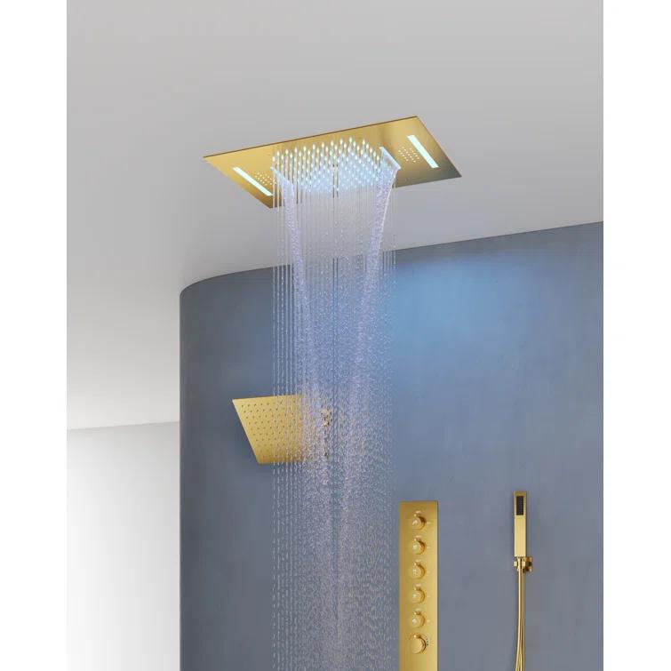 Music Thermostatic Shower System,Dual Showerheads with LED Mood Lighting