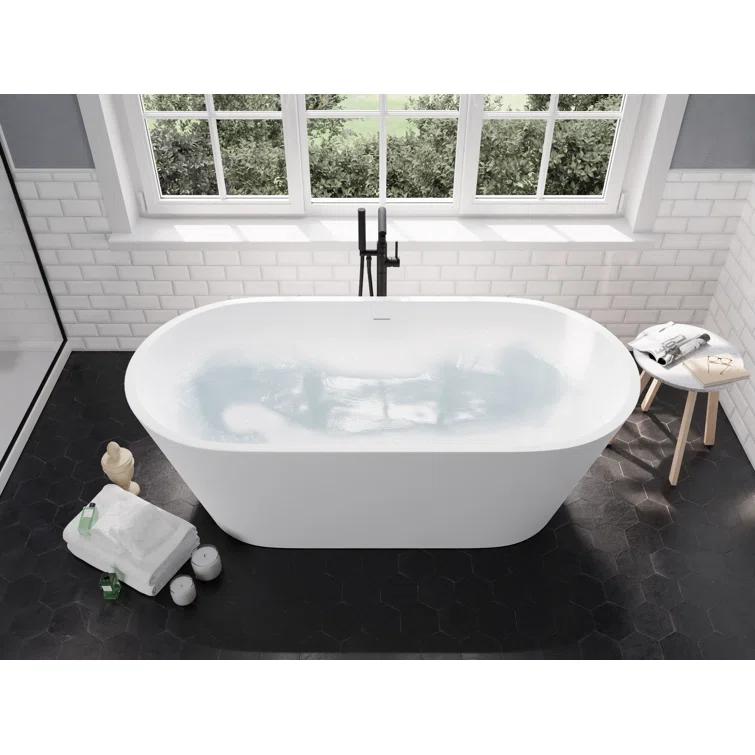 Roccia 62'' x 32'' Freestanding Soaking Solid Surface Bathtub