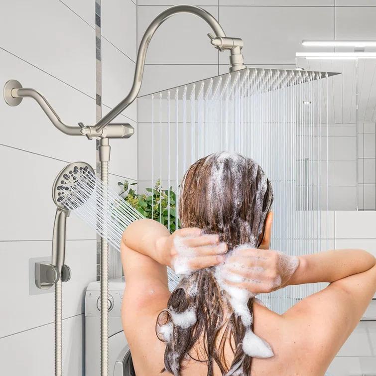 10'' High Pressure Rainfall Shower Head/Handheld Showerhead Combo with 12'' Adjustable Curved