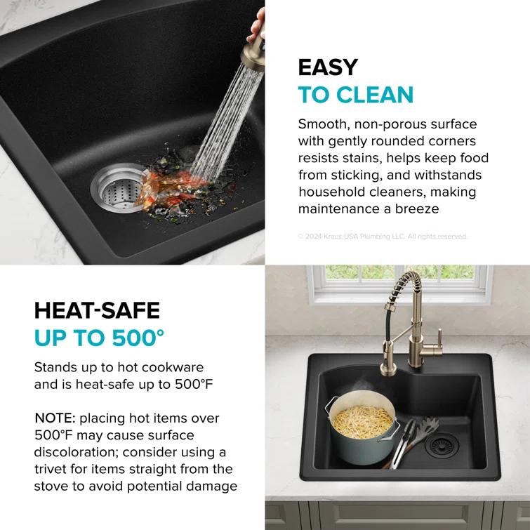 KRAUS Quarza™ 25" L Dual Mount Single Bowl Granite Kitchen Sink