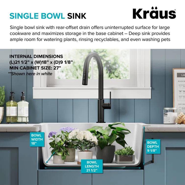 KRAUS Quarza™ 25" L Dual Mount Single Bowl Granite Kitchen Sink
