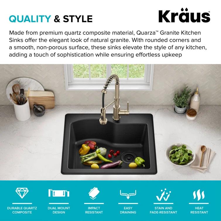 KRAUS Quarza™ 25" L Dual Mount Single Bowl Granite Kitchen Sink