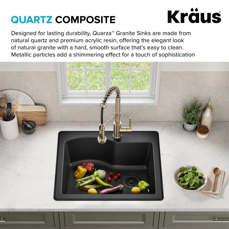 KRAUS Quarza™ 25" L Dual Mount Single Bowl Granite Kitchen Sink