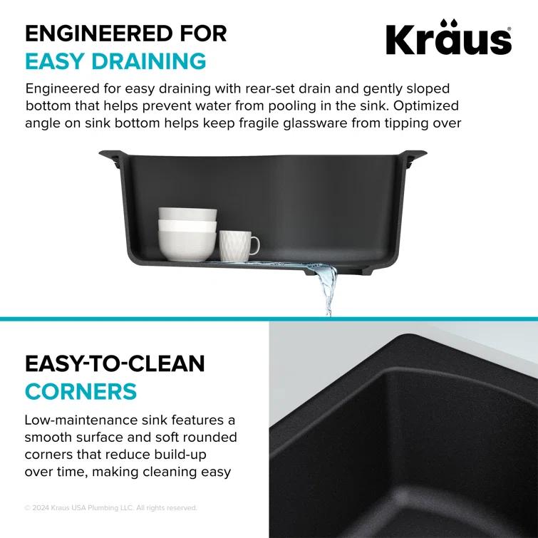 KRAUS Quarza™ 25" L Dual Mount Single Bowl Granite Kitchen Sink