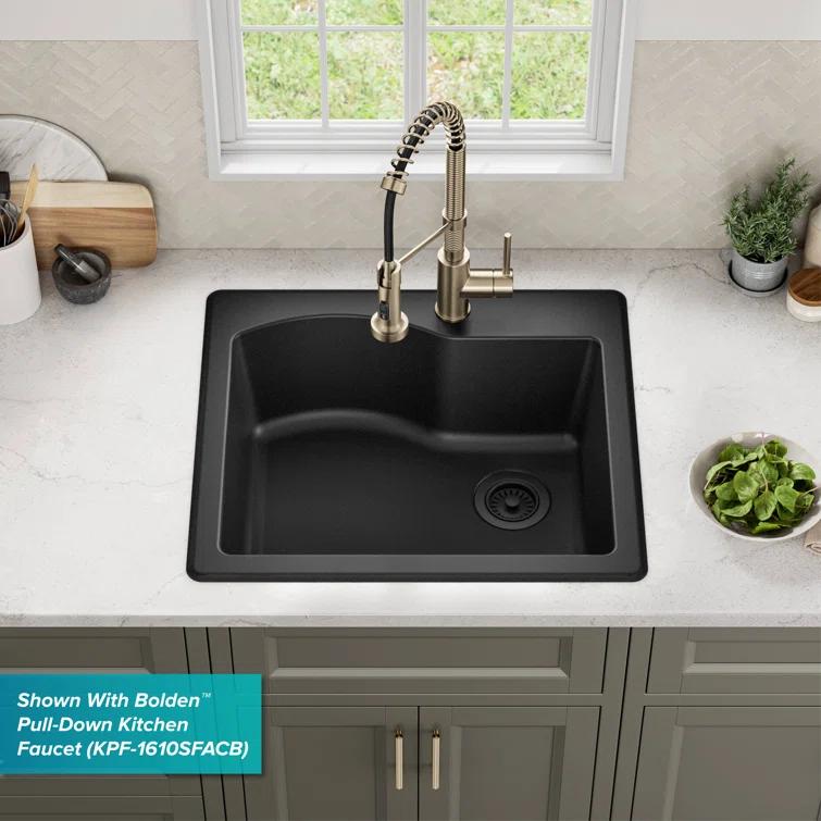 KRAUS Quarza™ 25" L Dual Mount Single Bowl Granite Kitchen Sink