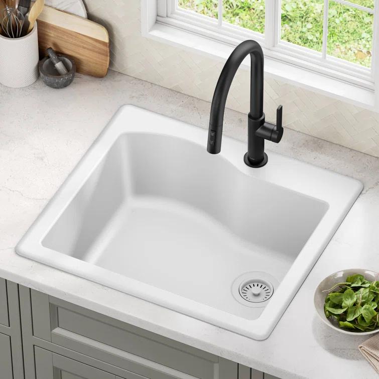 KRAUS Quarza™ 25" L Dual Mount Single Bowl Granite Kitchen Sink