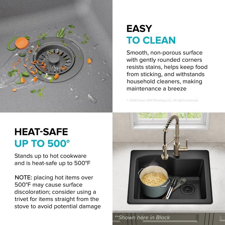 KRAUS Quarza™ 25" L Dual Mount Single Bowl Granite Kitchen Sink