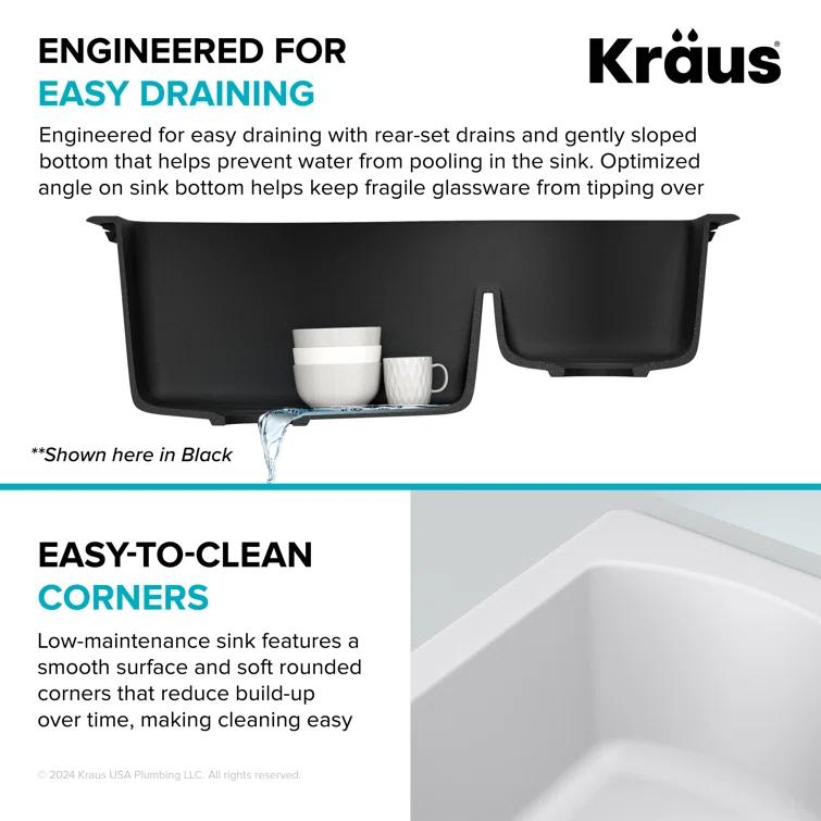 Kraus KRAUS Quarza™ 33" L Dual Mount 60/40 Double Bowl Granite Kitchen Sink KGD-442WHITE