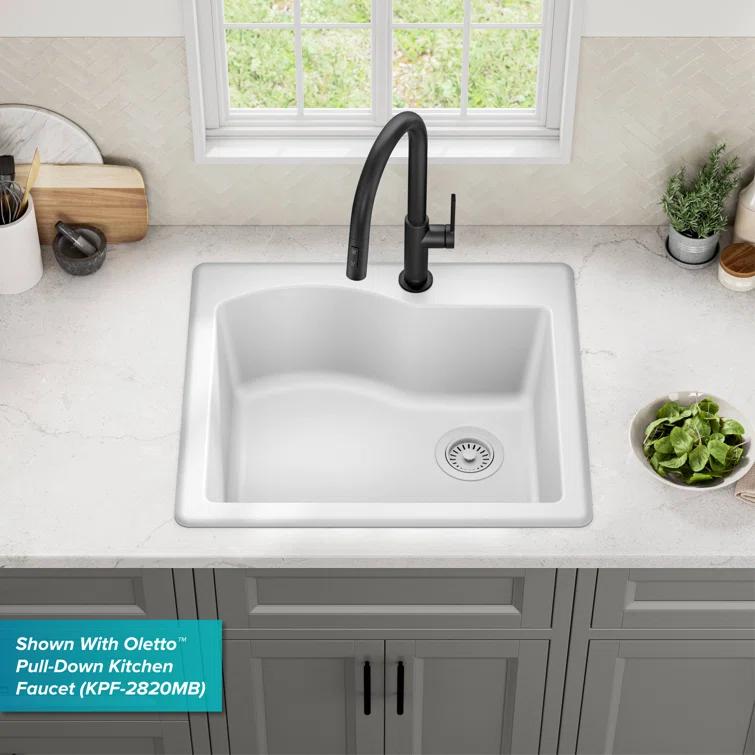 KRAUS Quarza™ 25" L Dual Mount Single Bowl Granite Kitchen Sink