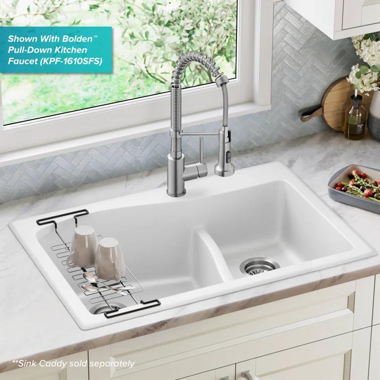 Kraus KRAUS Quarza™ 33" L Dual Mount 60/40 Double Bowl Granite Kitchen Sink KGD-442WHITE